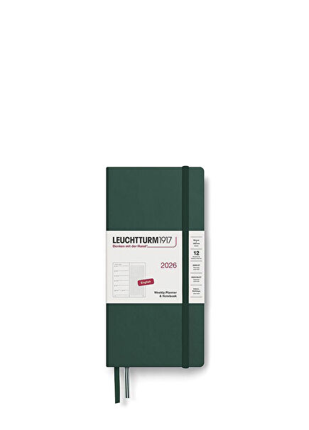 Forest Green English Notebook Dotted Wallet 2026 B6+ x A6 Weekly Planner & Planner 372878