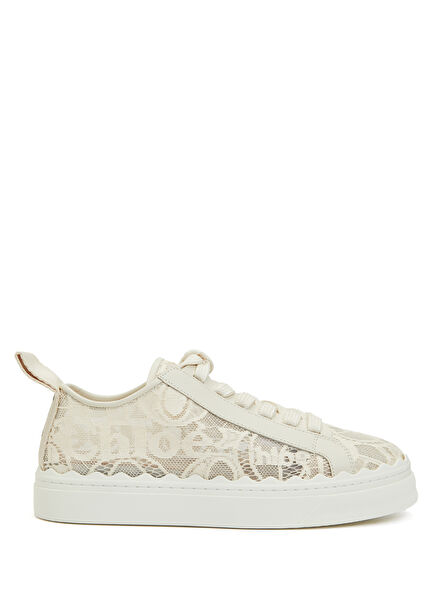 Cream Lace Detailed Women's Leather Sneakers
