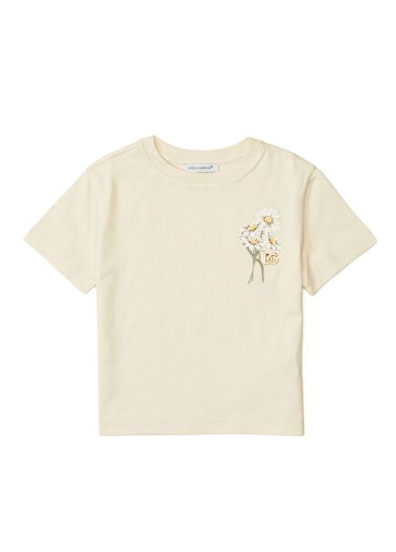 Sarı Çiçek Nakışlı Kız Çocuk T-shirt