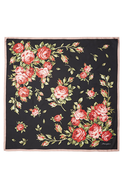 Pink Black Women's Silk Scarf