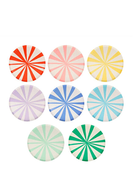Mixed Stripe Side Plates Orta Boy Renkli Çizgili 8'li Kağıt Parti Tabağı