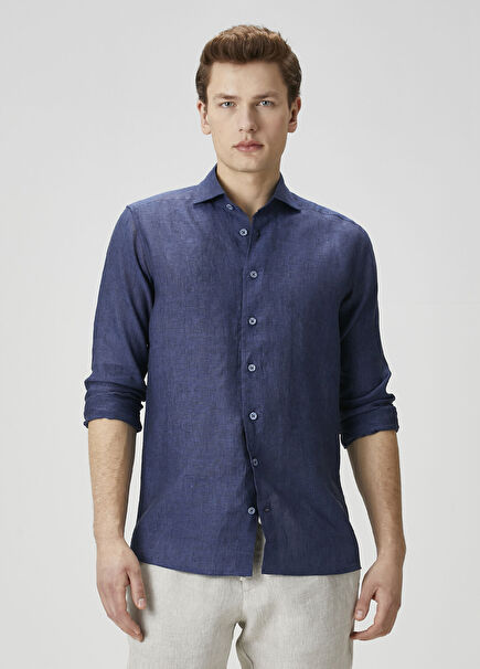 Lacivert Keten Gömlek