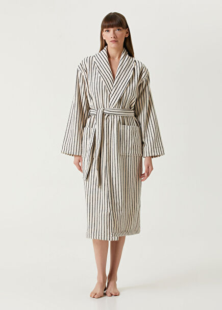 In Lines Yarn Dyed Ecru Women's Bathrobe