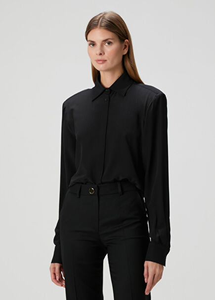 Black Silk Long Sleeve Women's Shirt