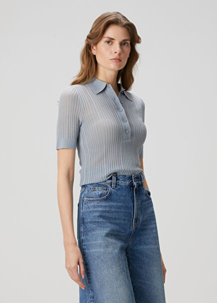 Blue Wool Polo Sweater