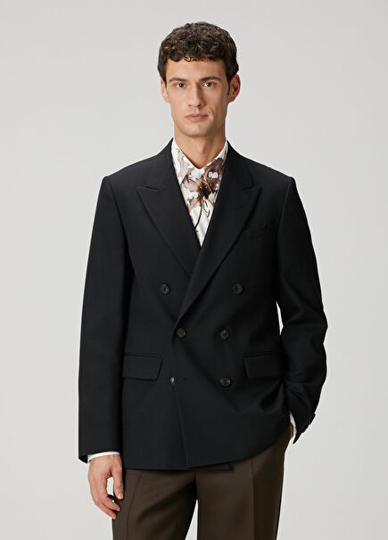 Black Wool Double-Breasted Jacket