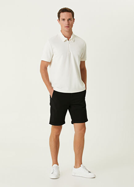 Slim Fit Siyah Twill Şort
