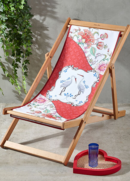Allure Red Stork Patterned Wooden Sun Lounger
