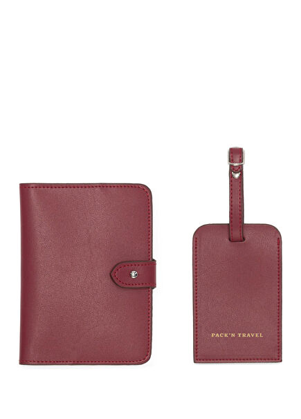 Cherry Red Leather Passport Case and Luggage Tag