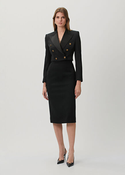 Black Midi Wool Pencil Skirt