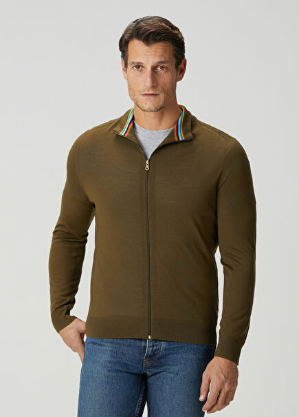 Khaki Merino Knit Cardigan