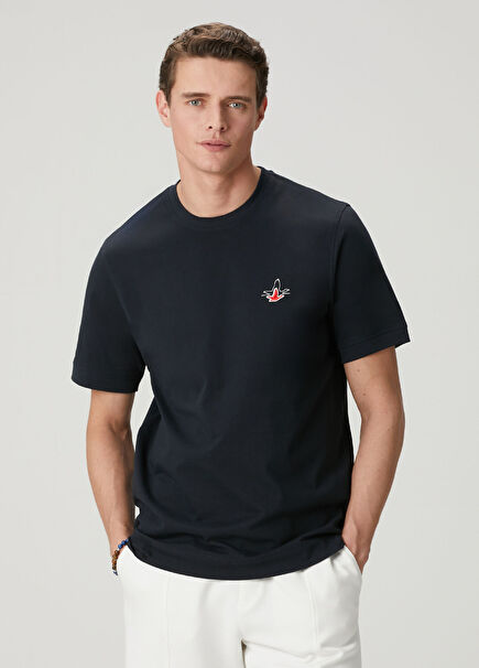 Lacivert Relax Fit Lycralı Pike -Tshirt