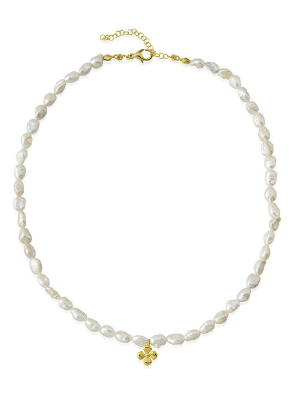 Bambi Pearl Barok İnci Taşlı 24 Ayar Altın Kaplama Kadın Kolye