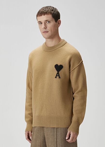 Beige Logo Jacquard Wool Sweater