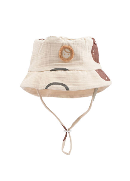 Bej Organik Pamuk Müslin Unisex Bebek Balıkçı Şapka