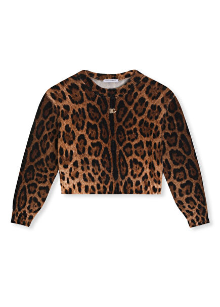 Leopard Print Girls Wool Sweater