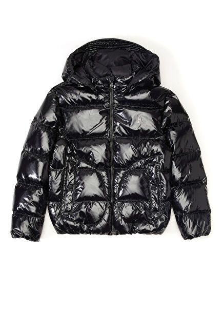 Siyah Kapitoneli Çocuk Puffer Mont