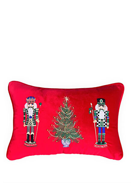 Kurşun Asker Desenli Kırmızı Kadife Kırlent Kılıfı 35x50 cm