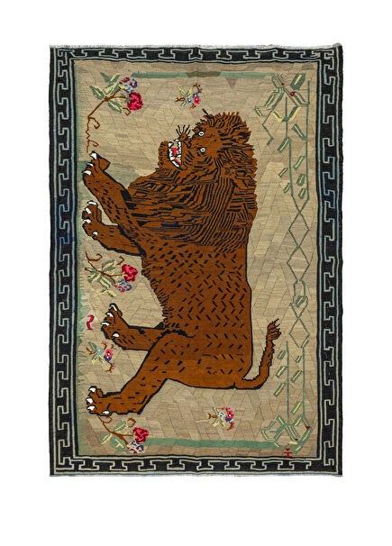 Terra Lion Patterned Handwoven Rug 177 x 263 cm