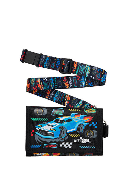 Curious Car Patterned Black Boys Sling Wallet