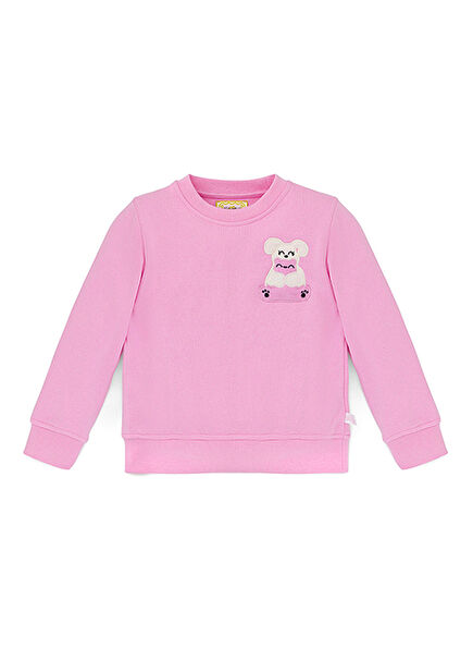 Pembe Bisiklet Yaka Unisex Çocuk Sweatshirt
