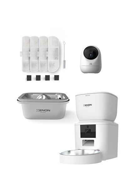 White Wifi App Remote Control Smart Food Bowl and Smart Water Bowl Water Dispenser Set with Camera and Sound