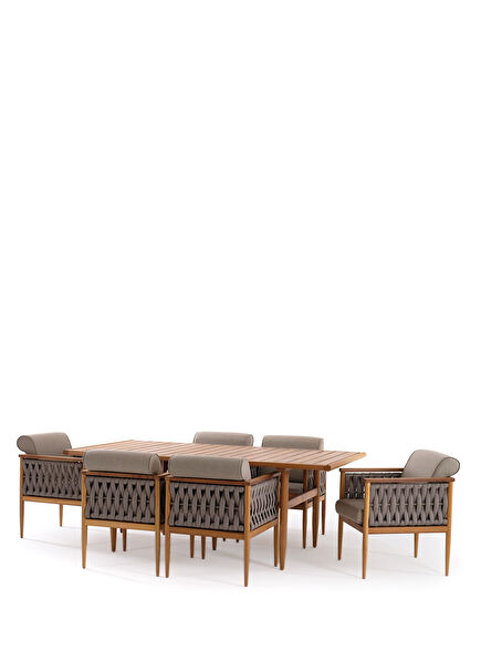 Girift Gri Iroko 6 Kişilik Bahçe Masa Takımı