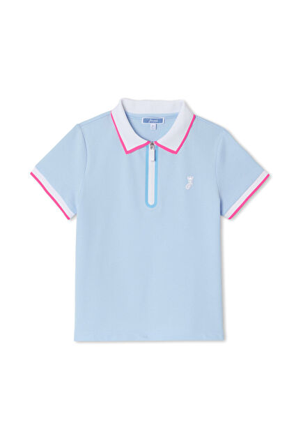 Açık Mavi Kısa Kollu Polo Yaka Kız Çocuk T-Shirt