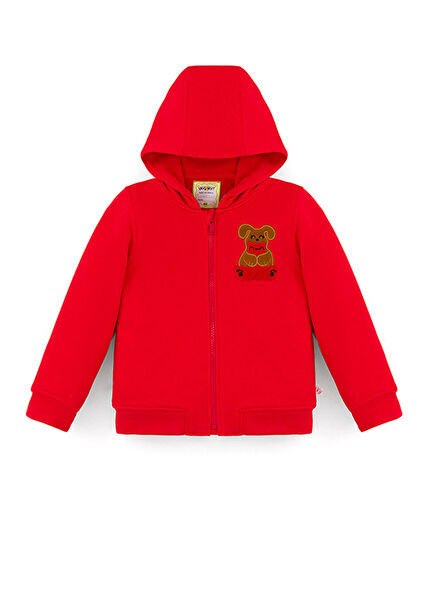 Kırmızı Fermuarlı Kapüşonlu Ses Çıkaran Unisex Çocuk Sweatshirt