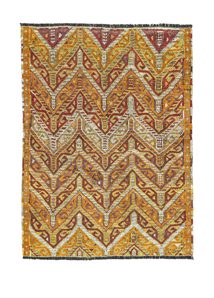 Kortu Ethnic Hand Woven Woolen Orange Cicim Rug 131x166 cm