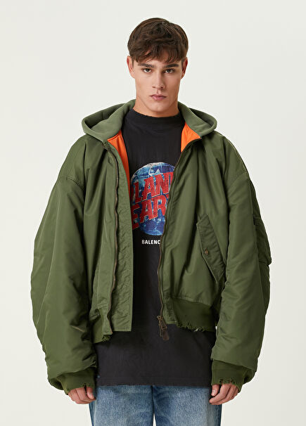 Khaki Hood Oversized Bomber Coat