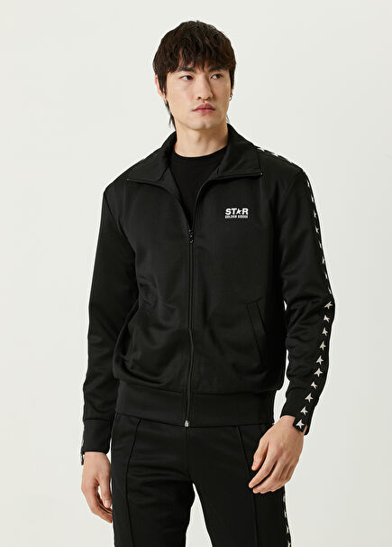 Siyah Şerit Yıldız Desenli Sweatshirt