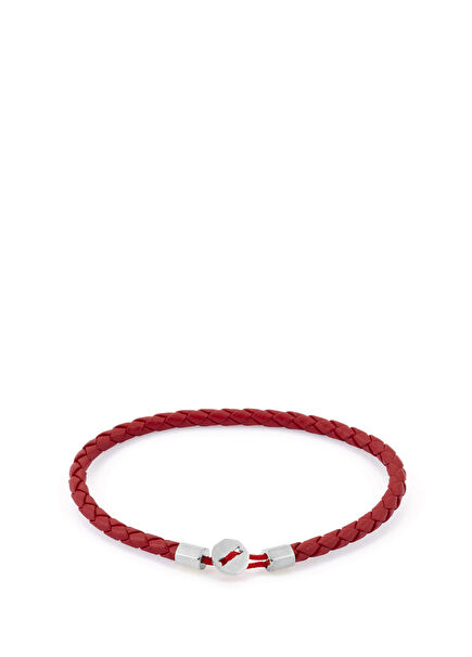 Gümüş Kaplama Kırmızı Deri Erkek Bileklik