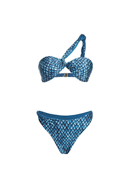 Magic Fish Nikel Tek Omuzlu Mavi Kadın Bikini Takımı
