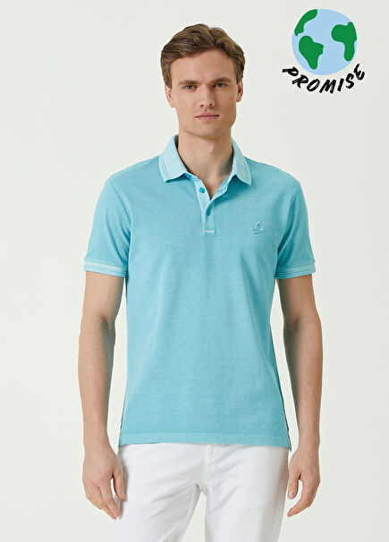 Slim Fit Turquoise Polo Neck T-shirt