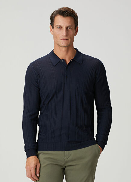 Flinn Lacivert Polo Yaka Yün Triko