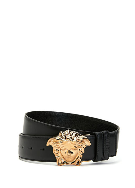 Black Logo Buckle Women's Leather Belt