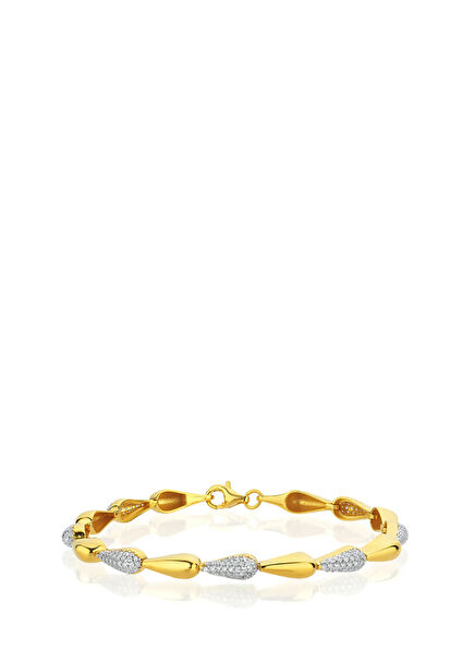 Damla Taşlı Gümüş Üzeri Altın Kaplama Bileklik