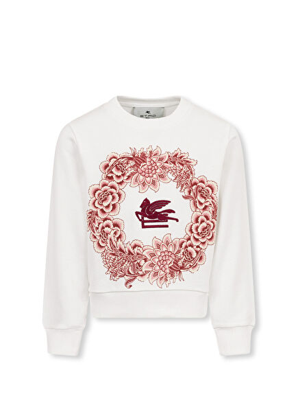 Pembe Beyaz Logo Nakışlı Kız Çocuk Sweatshirt