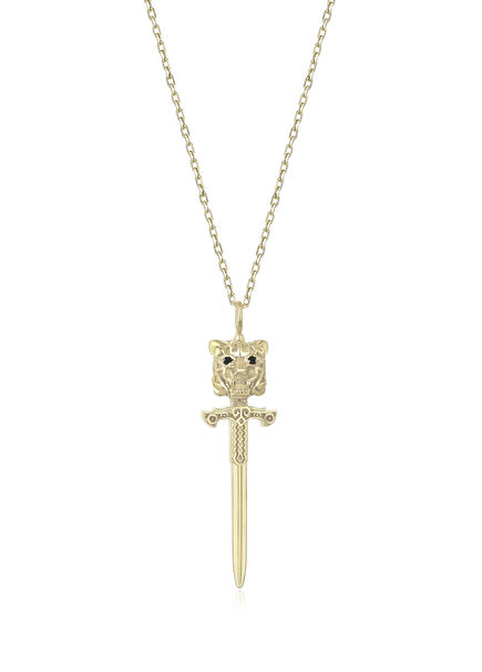 Kaplan Kılıç 14 Ayar Altın Kaplama 925 Ayar Gümüş Erkek Kolye