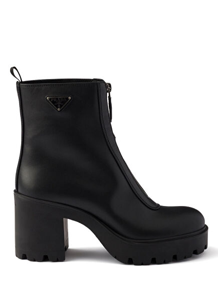Black Zipper Detailed Leather Ankle Women's Boots
