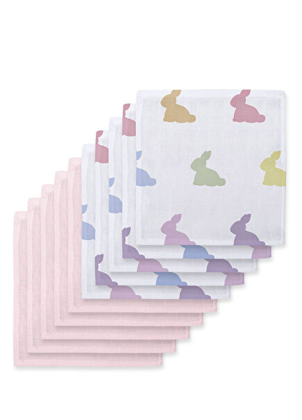 %100 Pamuk Rainbow Lapin & Innocent Pink Müslin Bebek 10`lu Ağız Bezi Paketi