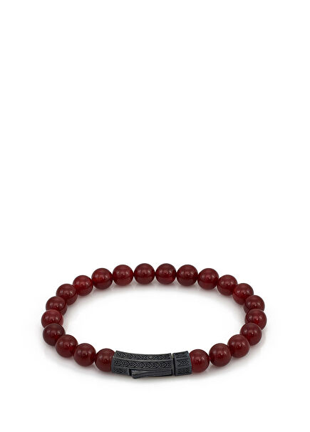 Oxide Red Tiger Eye Men's Silver Bracelet