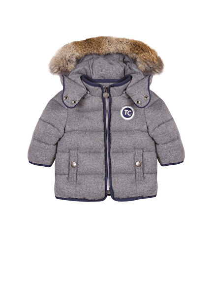 Grey Hooded Baby Boy Doudoune Coat