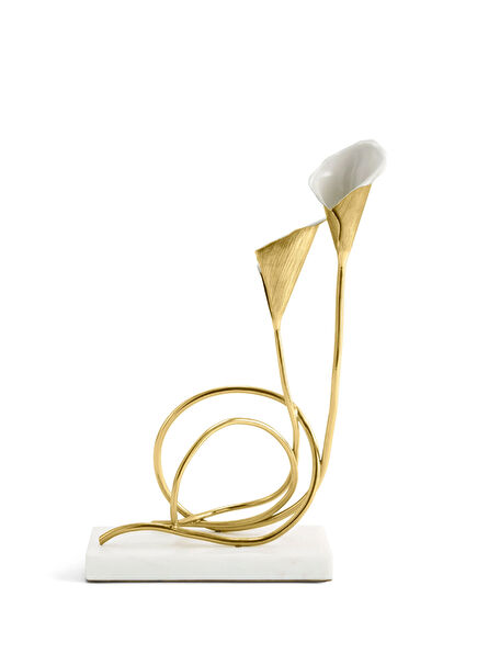 Calla Lily Marble Stand Brass Twin Candlestick