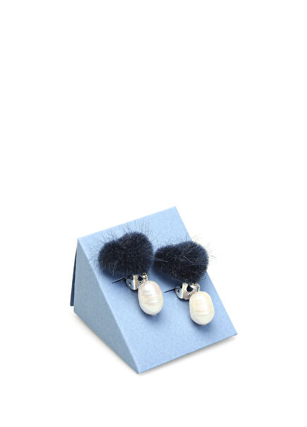 Navy Blue Pearl with Feathery Heart Girls Clip Ear
