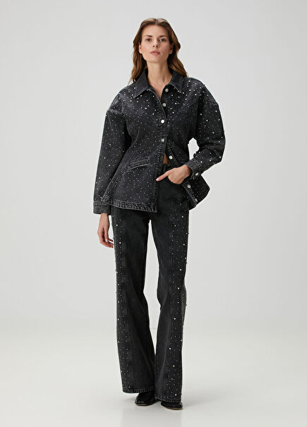 Shiri Grey Crystal Stone Jeans