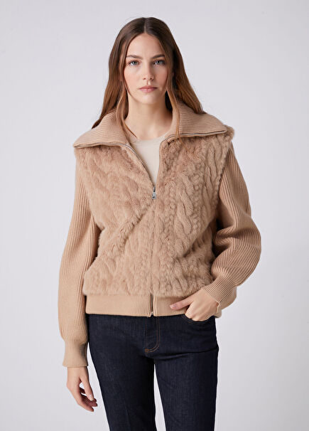 Camel Cable Knit Jacket