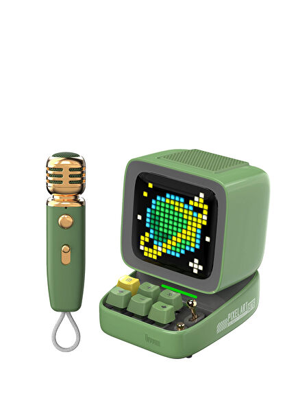 Ditoo-Mic Adaptive Pixel Display Bluetooth Speaker with Green Karaoke Microphone