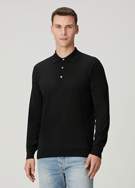 Siyah Polo Yün Triko
